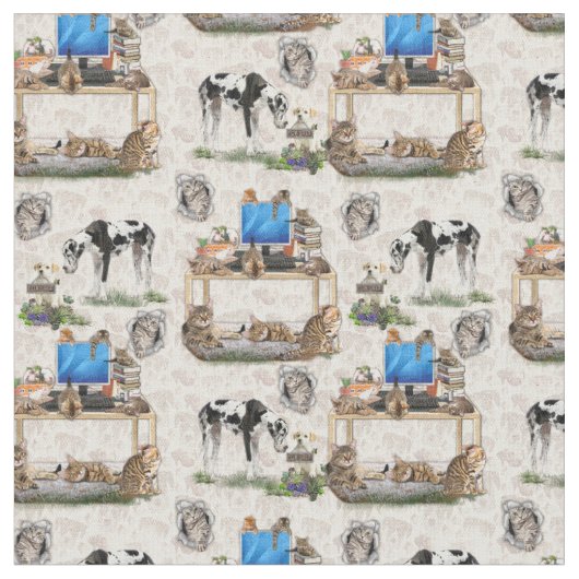Tissu Modèle de répétition de chats et chiens de luxe Fa (Fermer)