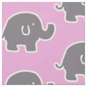 Tissu Modèle Eléphants Rose Et Gris (Fermer)
