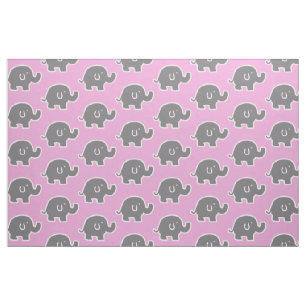 Tissu Modèle Eléphants Rose Et Gris