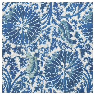 Tissu Modèle floral chinois bleu