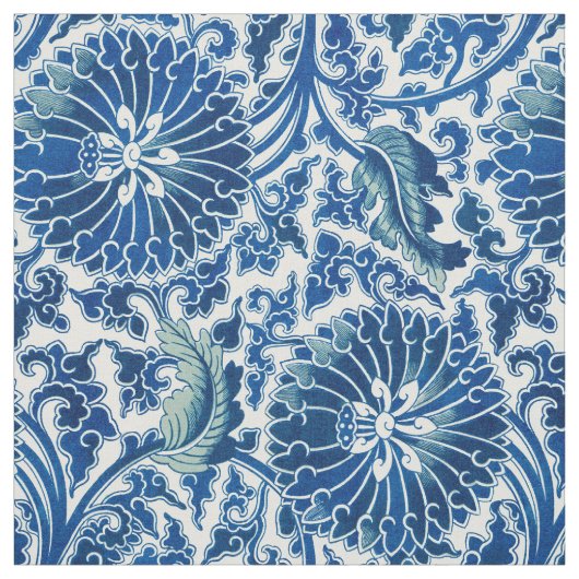 Tissu Modèle floral chinois bleu (Échantillon)