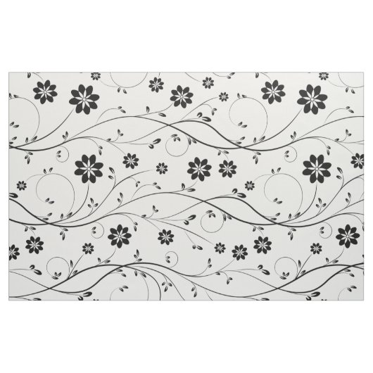 Tissu Modèle floral délicat noir et blanc (Fat Quarter)