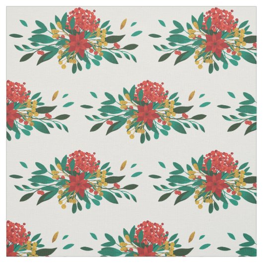 Tissu Modèle floral moderne rouge vert et or Noël (Échantillon)