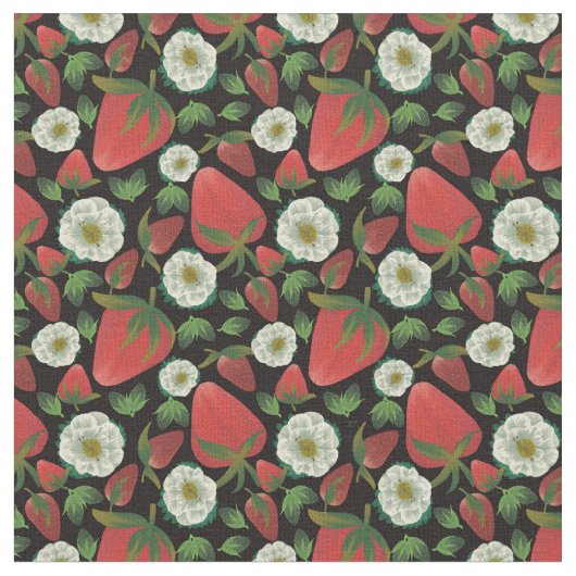 Tissu Modèle floral noir fraise (Fermer)