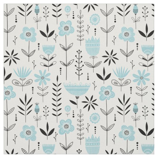 Tissu Modèle floral scandinave bleu (Échantillon)