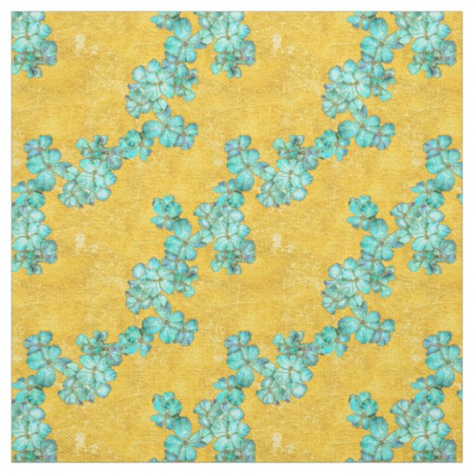 Tissu Modèle floral Turquoise texturé et doré (Échantillon)