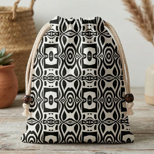 Tissu Moderne Abstraction Tribale Géométrique Noir et Bl