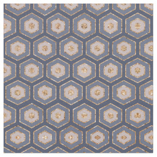 Tissu Moderne Chic Marine Bleu Hexagon Or Géométrique