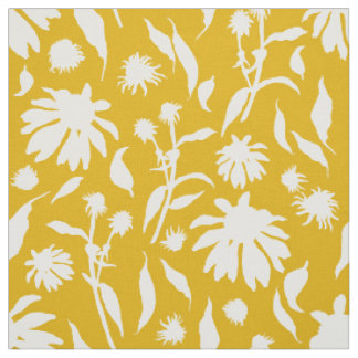 Tissu Moderne Elégante Mustard Jaune Fleurs de Cône Blan