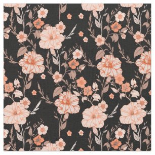Tissu Moderne et belle aquarelle fleurs l Noir