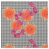 Tissu Moderne Graphique rose Orange Fleurs Vérifier Fabr (Échantillon)