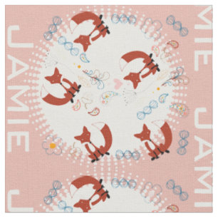 Tissu Moderne Gris Turquoise rose Motif Fox personnalisé