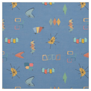 Tissu Moderne Texturé Bleu du Milieu du Siècle