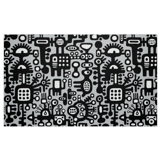 Tissu Monde mécanoïde - Noir et blanc avec gris c6cbcc (Fat Quarter)
