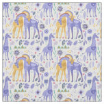 Tissu Monogramme de girafes jaunes Turquoises violettes