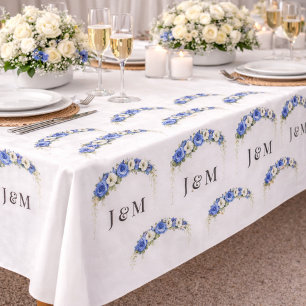 Tissu Monogramme de mariage floral bleu ivoire Mariée Ma
