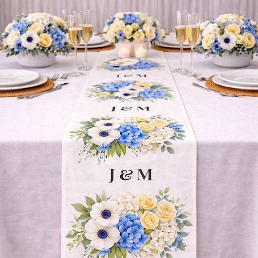 Tissu Monogramme de mariage floral Hydrangea Anémone