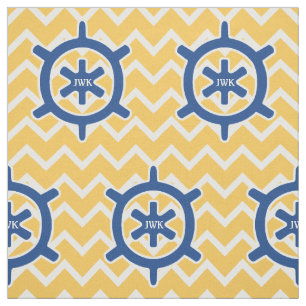 Tissu Monogramme et Chevron de la roue du bateau bleu