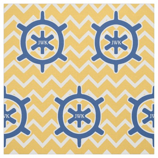 Tissu Monogramme et Chevron de la roue du bateau bleu (Échantillon)