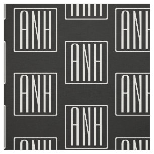 Tissu Monogramme initial   Blanc sur noir