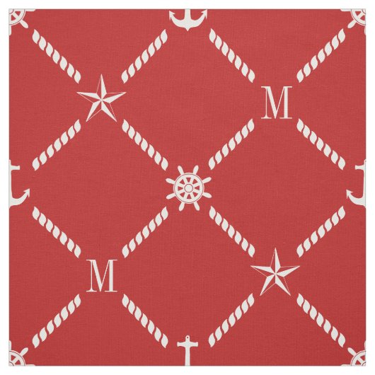 Tissu Monogramme marin rouge et blanc (Échantillon)