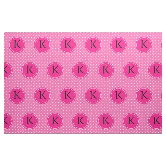 Tissu Monogramme Motif à points rose chaud et blanc (Yard)