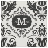 Tissu Monogramme noir classique et chic noir blanc Damas (Fermer)