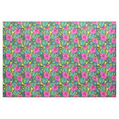 Tissu Monstera Feuilles et Hibiscus, rose Turquoise sur  (Yard)
