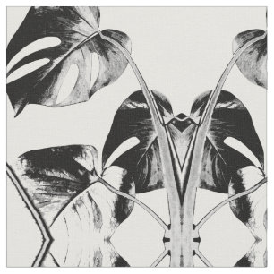 Tissu Monstera palm feuille tropical noir et blanc