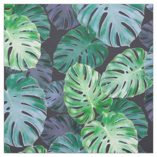 Tissu Monstère tropicale violet vert Feuille