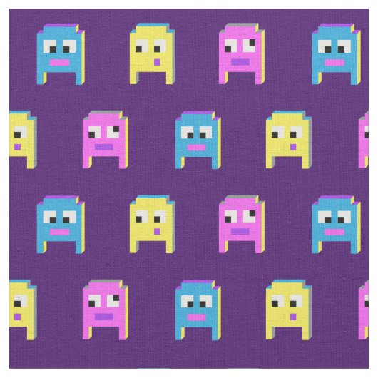 Tissu monstres Aliens pixel graphique rose jaune bleu (Fermer)