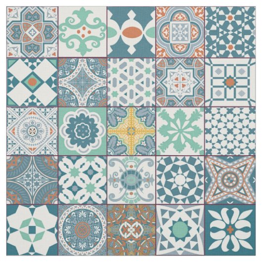 Tissu Moroccan tile-orange et light turquoise (Échantillon)