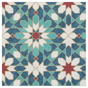 Tissu Mosaïque marocaine de marbre blanc Turquoise bleu
