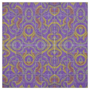 Tissu mosaïque marocaine violet rouge turquoise or