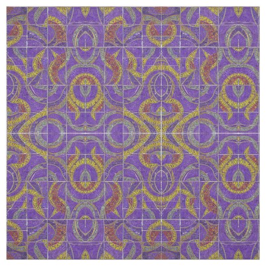 Tissu mosaïque marocaine violet rouge turquoise or (Échantillon)