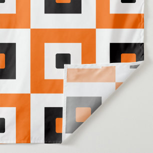 Tissu Motif à carrés à carreaux orange noir et blanc