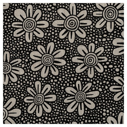 Tissu Motif à fleurs à main 140617 - Noir (Échantillon)