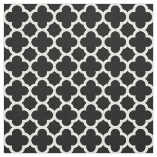 Tissu Motif à la mode Black Retro Chic Quatrefoil Trelli
