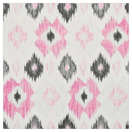 Tissu Motif à la mode noir rose moderne d'ikat (Échantillon)