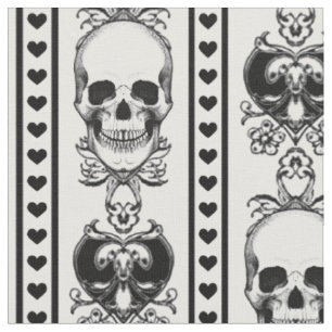 Tissu Motif à rayures de crâne baroque blanc et noir