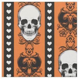 Tissu Motif à rayures de crâne baroque Halloween orange