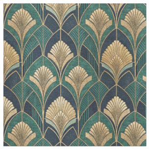 Tissu Motif Abstrait Géométrique Art Déco Or et Sarcelle