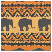 Tissu Motif africain des éléphants noirs oranges (Fermer)