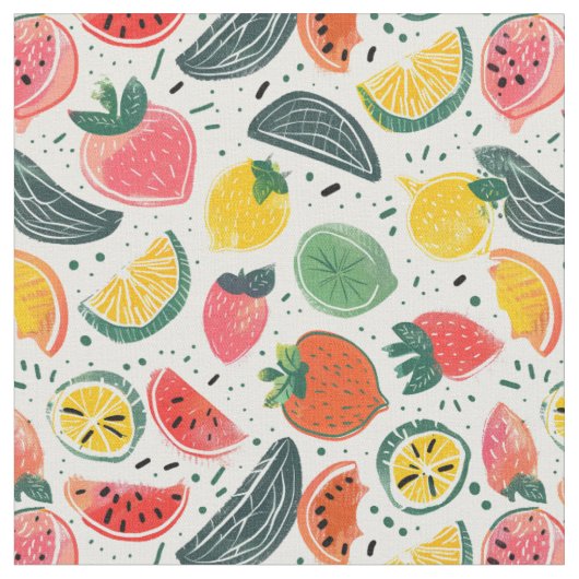 Tissu Motif agrumes et fraise (Fermer)