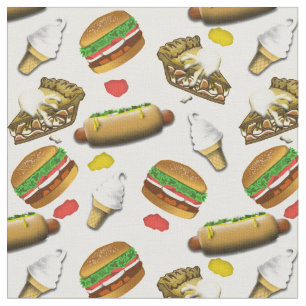 Tissu Motif américain de cuisine - Burgers  Chiens chau