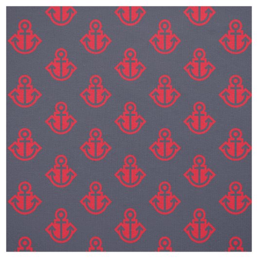 Tissu Motif Ancre en Marine et Rouge (Échantillon)