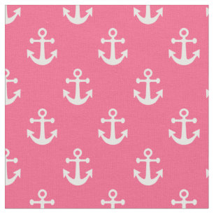 Tissu Motif Ancres nautiques rose et blanc