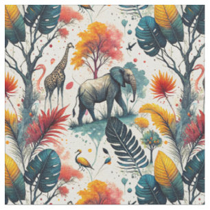 Tissu Motif animalier coloré de safari africain en jungl