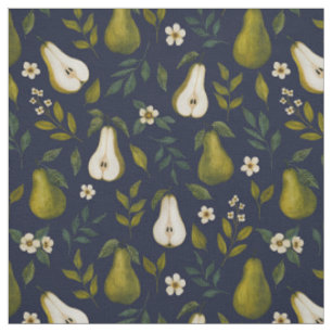 Tissu Motif aquarelle de poire verte sur fond bleu foncé