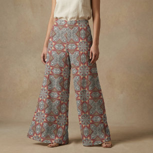 Tissu Motif arabesque de la mosaïque ethnique bordeaux e